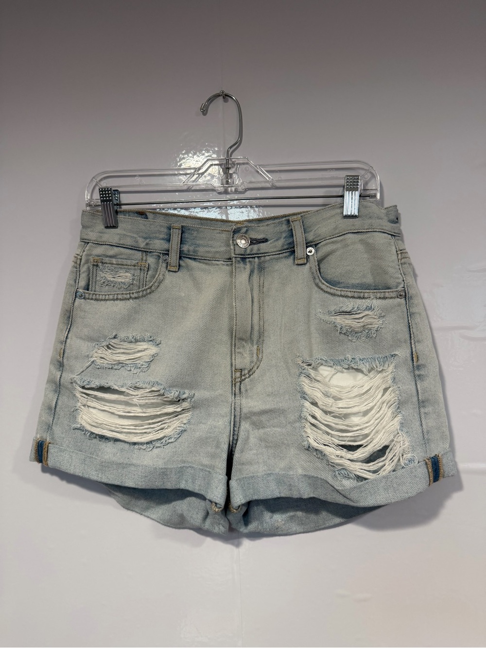 Distressed Light Wash American Eagle Mom Denim Shorts